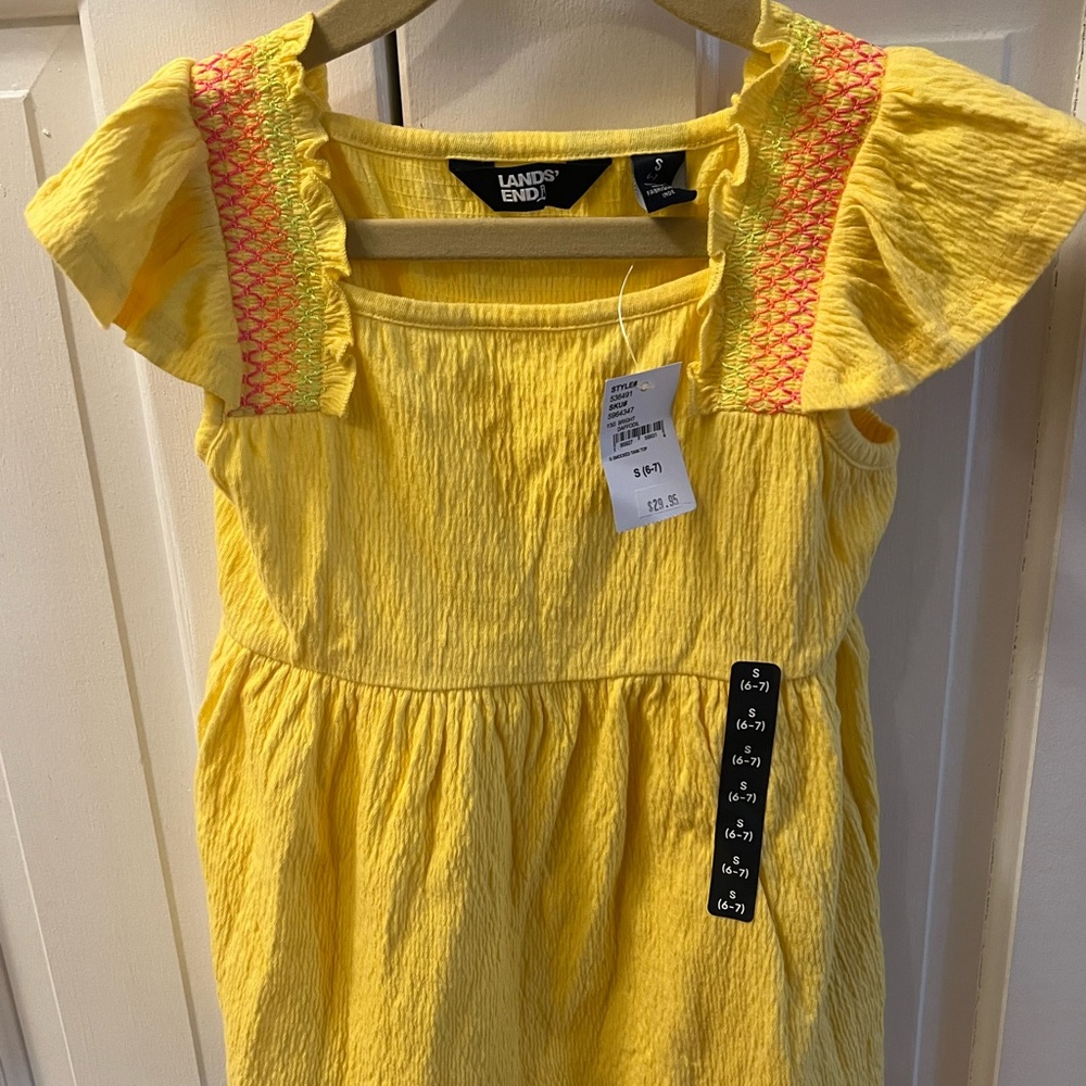 NWT- Lands' End Girls Yellow shirt with Ruffle Sleeves size small 6-7